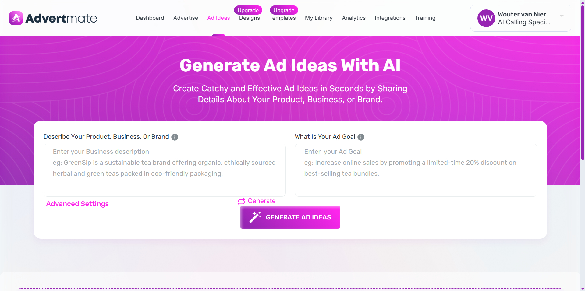 Advertentie teksten genereren met AI